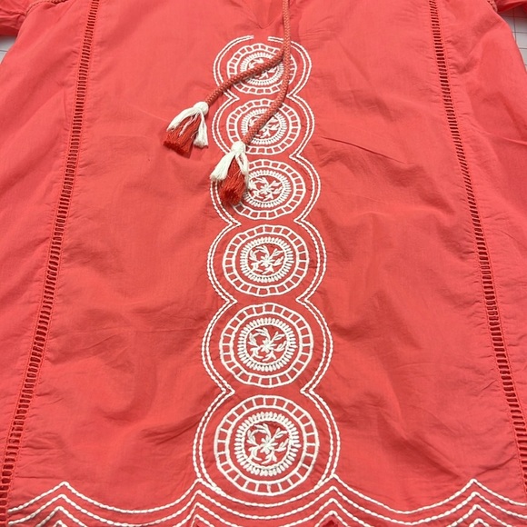 SHOW ME YOUR MUMU Claudine Embroidered Coral Poet SLV V-Neck Tie Tunic Dress S - Picture 9 of 16